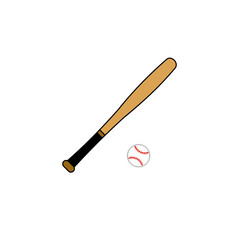 Baseball bat and ball, bat and ball vector flat color design