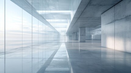 3d render of abstract futuristic glass architecture with empty concrete floor, Generative AI