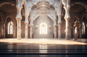 Fototapeta premium Majestic mosque interior with golden lighting