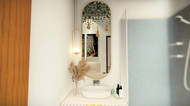 Modern and stylish small space washroom with toilet and dressing space transparent bath zone Architectural Design 3D modeling and rendering with Lumion