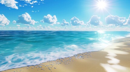 Azure Ocean Meets Sandy Beach Under a Summer Sky.