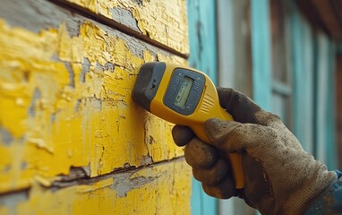 Measuring Lead Paint on Old Wooden Wall with a Lead Paint Tester