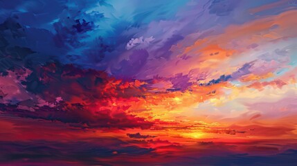 Focus on the layers of colors during sunset, from deep oranges and reds to soft purples and blues, blending seamlessly in the sky