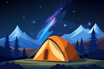 Summer camping vector at night design