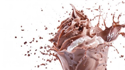 Fototapeta premium Waffle cone with chocolate ice cream on a white background, copy space. Creative summer food concept design.