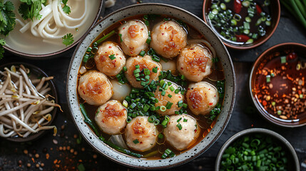 Chinese vegetarian fish ball soup with noodle