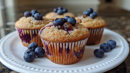 Chocolate and blueberry flavored muffins isolated