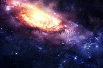 A Starry Night Sky with a Spiral Galaxy and Nebulas