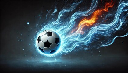 Soccer Ball in Motion with Blue Flames