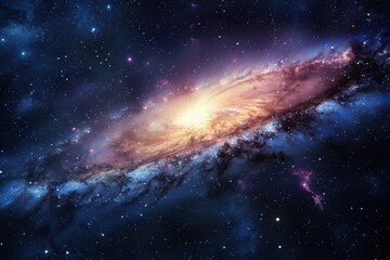 Fototapeta premium A Spiral Galaxy with Glowing Nebulae and Scattered Stars