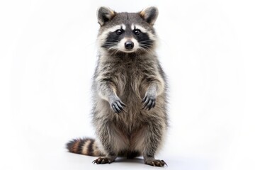 Fototapeta premium Curious Raccoon Standing on White Background.