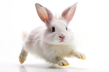Obraz premium White Rabbit Hopping Isolated on White Background.
