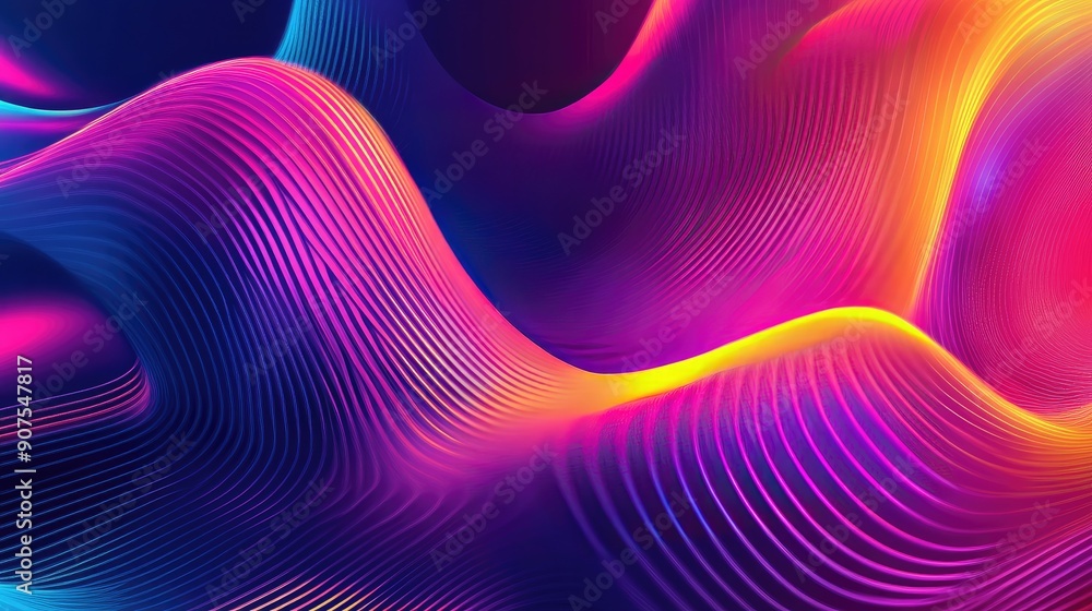 Poster abstract background with wavy lines and a futuristic, neon color scheme