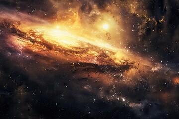 Fototapeta premium Golden Galactic Spiral with Stars and Nebulae