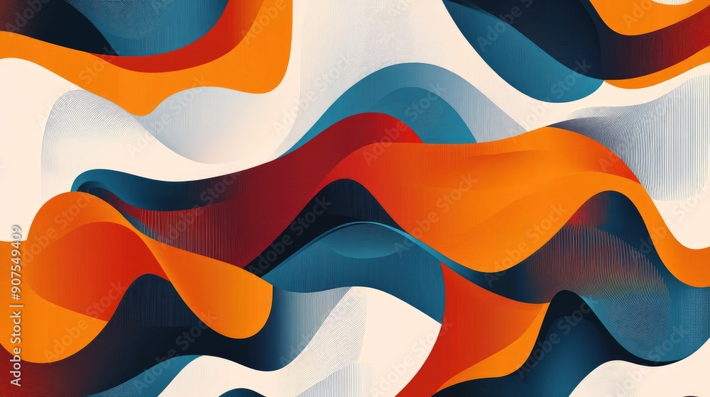 Poster abstract vector background with geometric shapes and wavy lines in bold, contrasting colors
