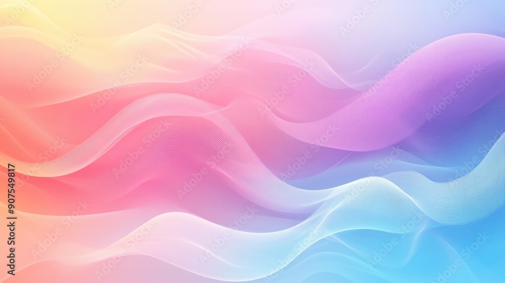Poster abstract vector background with soft, flowing wavy lines and pastel gradient colors