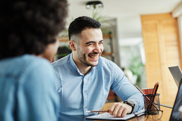 man portrait business businessman office young student happy lifestyle job laughing chatting cheerful smiling career couple girlfriend boyfriend dating