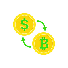 The exchange of dollar to bitcoin. Currency conversion. Buying or selling cryptocurrency, vector illustration