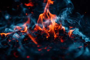 Flickering flames with rising fumes create an eerie atmosphere, accompanied by smoky residue.