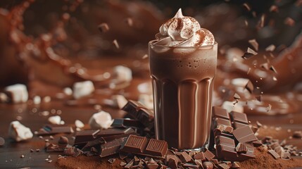 Chocolate Milkshake with Whipped Cream and Chocolate Bars