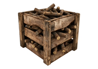 wooden crate full of dynamites isolated on transparent background.