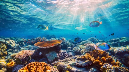 Naklejka premium Photography of the ocean. Below the surface of the water.