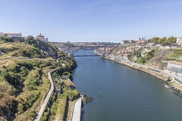 Panoramic view of Douro river near Porto in summer