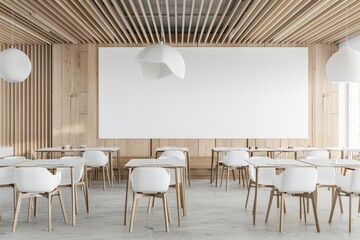 White and wooden office meeting room interior, Generative AI