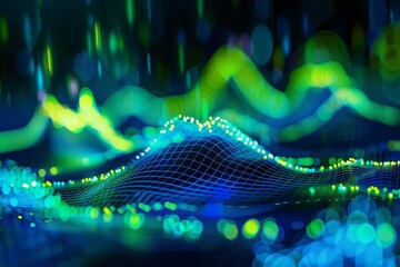 Neon green, blue chart waves with diagram, Generative AI