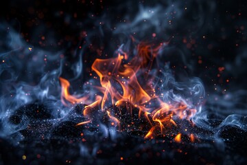 Igniting flames with vapor and dust create a surreal scene, where swirling particles add to the otherworldly effect. 