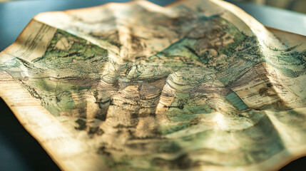 A high-resolution stock photo of a folded map spread out on a surface. The map is detailed, with visible landmarks and geographical features.