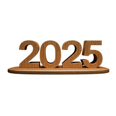 red wooden 2025 happy new year on Isolated transparent background png. generated with AI