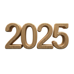 red wooden 2025 happy new year on Isolated transparent background png. generated with AI