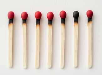 Burnout concept with matches, matches on white background