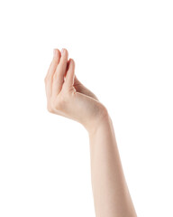 Young woman hand showing italian gesture isolated on white background