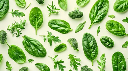 Green Leafy Vegetables Pattern Seamless pattern adorned with fresh green leafy vegetables like spinach and arugula