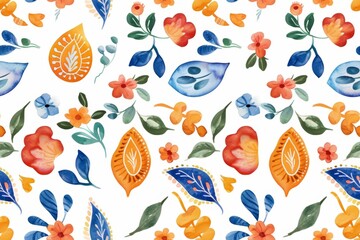 Seamless pattern with intricate paisley patterns in bold, bright colors. Conveyed in watercolor form