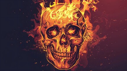 Digital illustration of a skull engulfed in flames against a dark background. The fiery skull is a symbol of death, danger, and the power of destruction.
