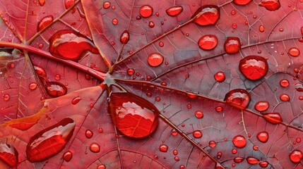 Fototapeta premium Red maple leaves with water droplets