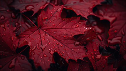 Red maple leaves with water droplets