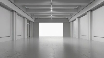 Minimalist White Corridor with Bright Lights.