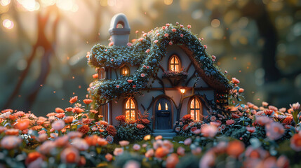 Fototapeta premium fairy tale cottage in the garden