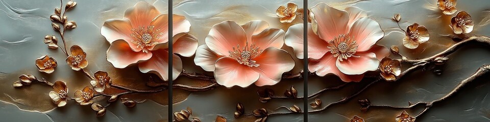 Elegant peach blossoms in a detailed 3D art style, capturing serenity and beauty.