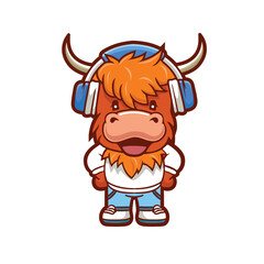 cute highland cow pose icon mascot 