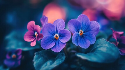 Close-up of Blooming Purple and Blue Flowers in a Garden