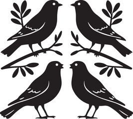 Simple and Clean Black Silhouette Birds Set Clipart on White Background