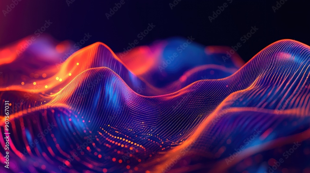 Poster futuristic abstract background with digital wavy lines and a tech-inspired color palette