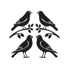 Simple and Clean Black Silhouette Birds Set Clipart on White Background
