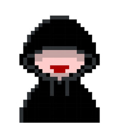 黒パーカーのフードを深くかぶったハッカー風怪しい人のかわいいドット絵