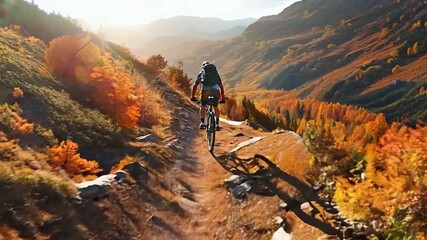 Male biker who is actively riding a bike on a mountain
